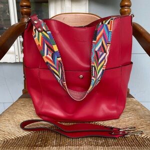 Bostanten Red Leather Large Hobo Shoulder Bag